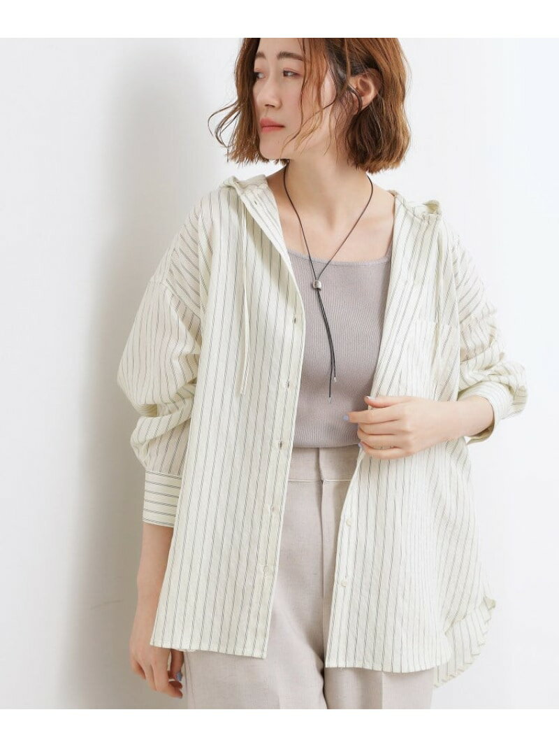 【洗える】大人のストライプ フーディシャツ grove グローブ トップス シャツ・ブラウス ホワイト ブルー【送料無料】[Rakuten Fashion]