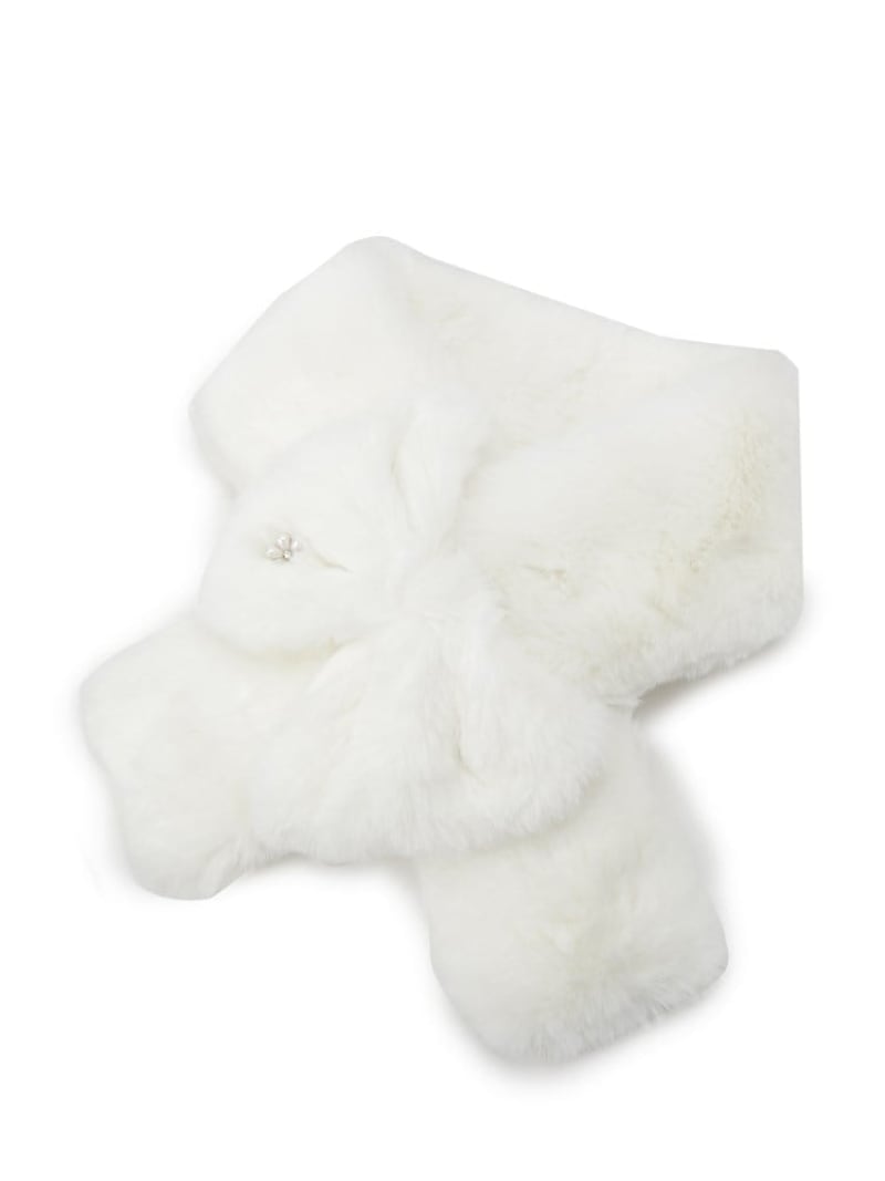 リボンモチーフファーマフラー ITS' DEMO イッツデモ ファッション雑貨 マフラー・ストール・ネックウォーマー ホワイト ベージュ[Rakuten Fashion]