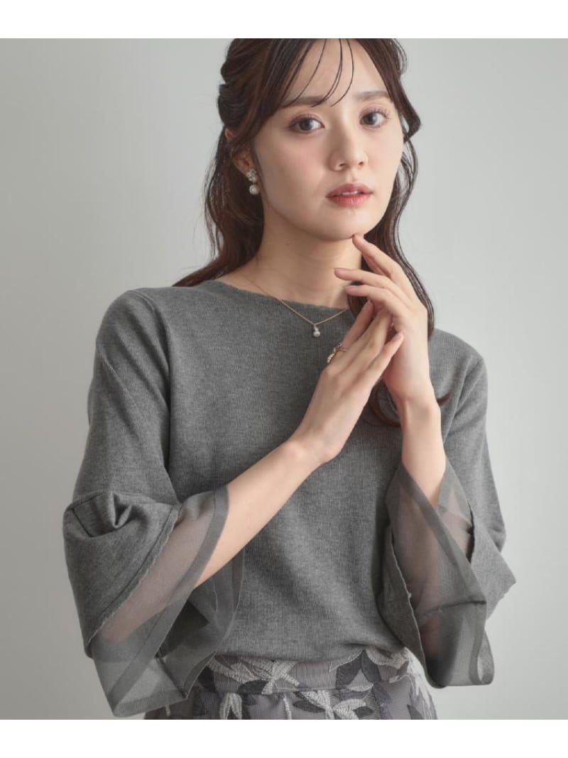 【SALE／4%OFF】【フェミニン・着映え・通勤】シアーフレアー袖ニットトップス Couture Brooch クチュールブローチ トップス ニット ベージュ ブラック グレー ワインレッド【RBA_E】【送料無料】[Rakuten Fashion]のサムネイル