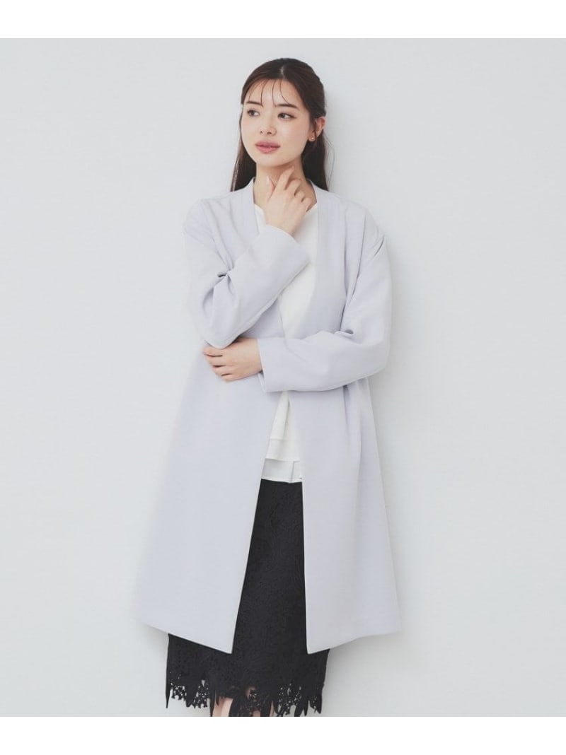 【SALE／30%OFF】ストレッチノーカラーコート【洗濯機洗い可/イージーアイロン】 index インデックス ジャケット・アウター その他のジャケット・アウター ネイビー グレー【RBA_E】【送料無料】[Rakuten Fashion]のサムネイル