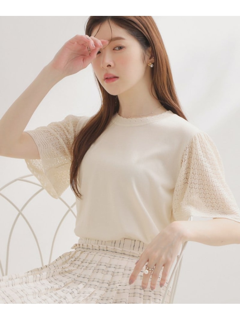 Rakuten - 【アンサンブル可・UVカット・アンチピリング】透かしフレアー袖ニット Couture Brooch クチュールブローチ トップス ニット ホワイト ピンク ブラック【送料無料】[Rakuten Fashion]