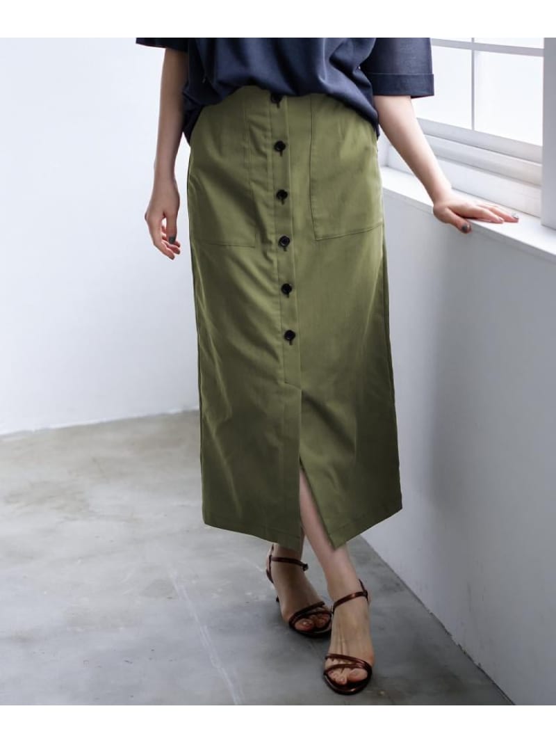 【SALE／5%OFF】【接触冷感/UVカット/吸水速乾/遮熱】ツイルボタンディティールスカート UNTITLED アンタイトル スカート ロング・マキシスカート カーキグリーン ネイビー ベージュ【RBA_E】【送料無料】[Rakuten Fashion]
