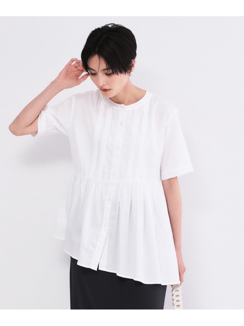 【SALE／30%OFF】ピンタックアシメペプラムブラウス【洗濯機OK】 OPAQUE.CLIP オペークドットクリップ トップス シャツ・ブラウス ピンク ホワイト ネイビー【RBA_E】【送料無料】[Rakuten Fashion]