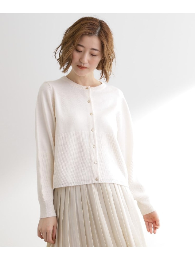 【毛玉軽減/洗える】編地切替カーディガン grove グローブ トップス カーディガン オレンジ ブラック グリーン ホワイト【送料無料】[Rakuten Fashion]のサムネイル