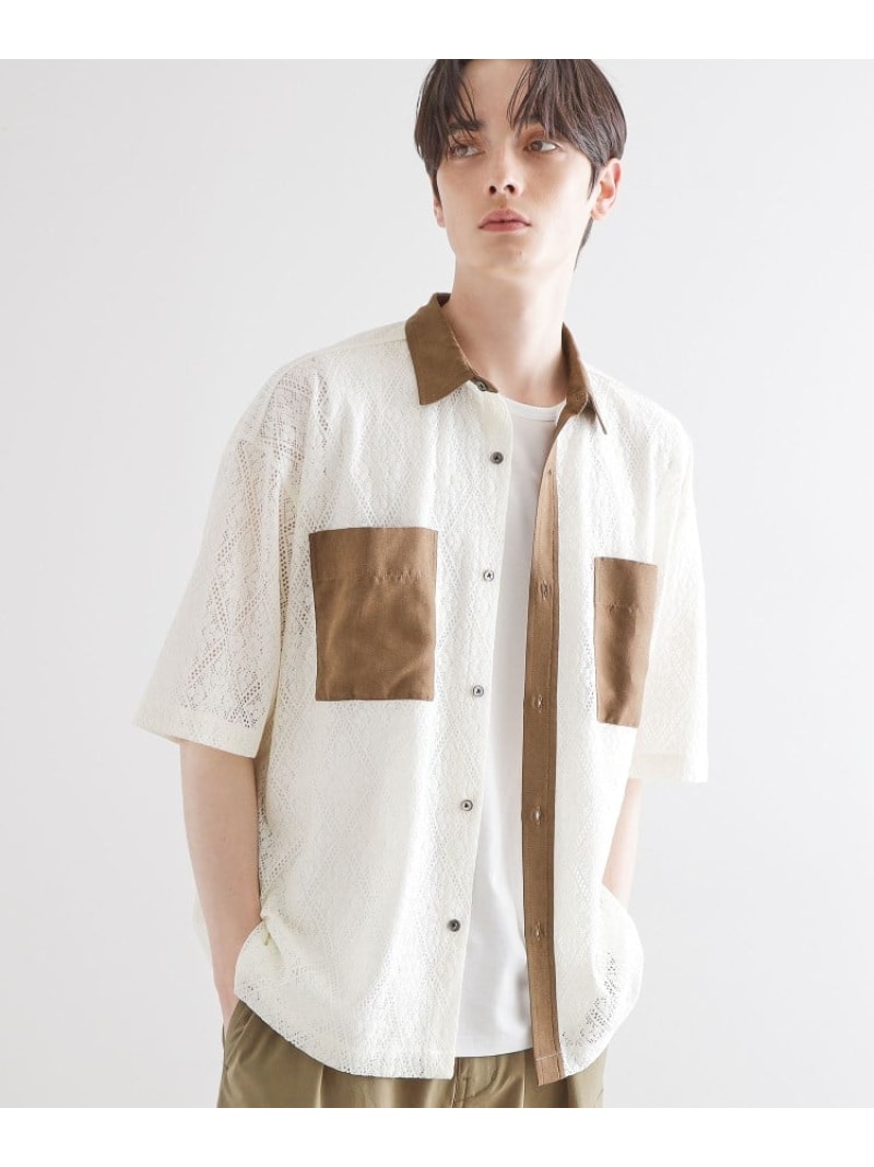 【SALE／50%OFF】サマースエードコンビレースシャツ tk.TAKEO KIKUCHI ティーケータケオキクチ トップス シャツ・ブラウス ホワイト ベージュ ブラック【RBA_E】【送料無料】[Rakuten Fashion]のサムネイル