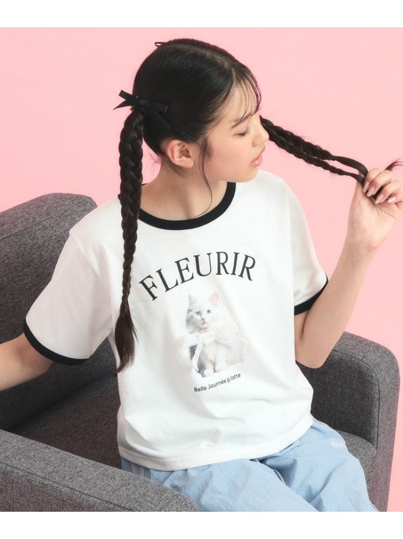 フォトネコリンガーTシャツ PINK-latte ピンク ラテ トップス カットソー・Tシャツ グレー ブルー ホワイト【先行予約】*[Rakuten Fashion]のサムネイル