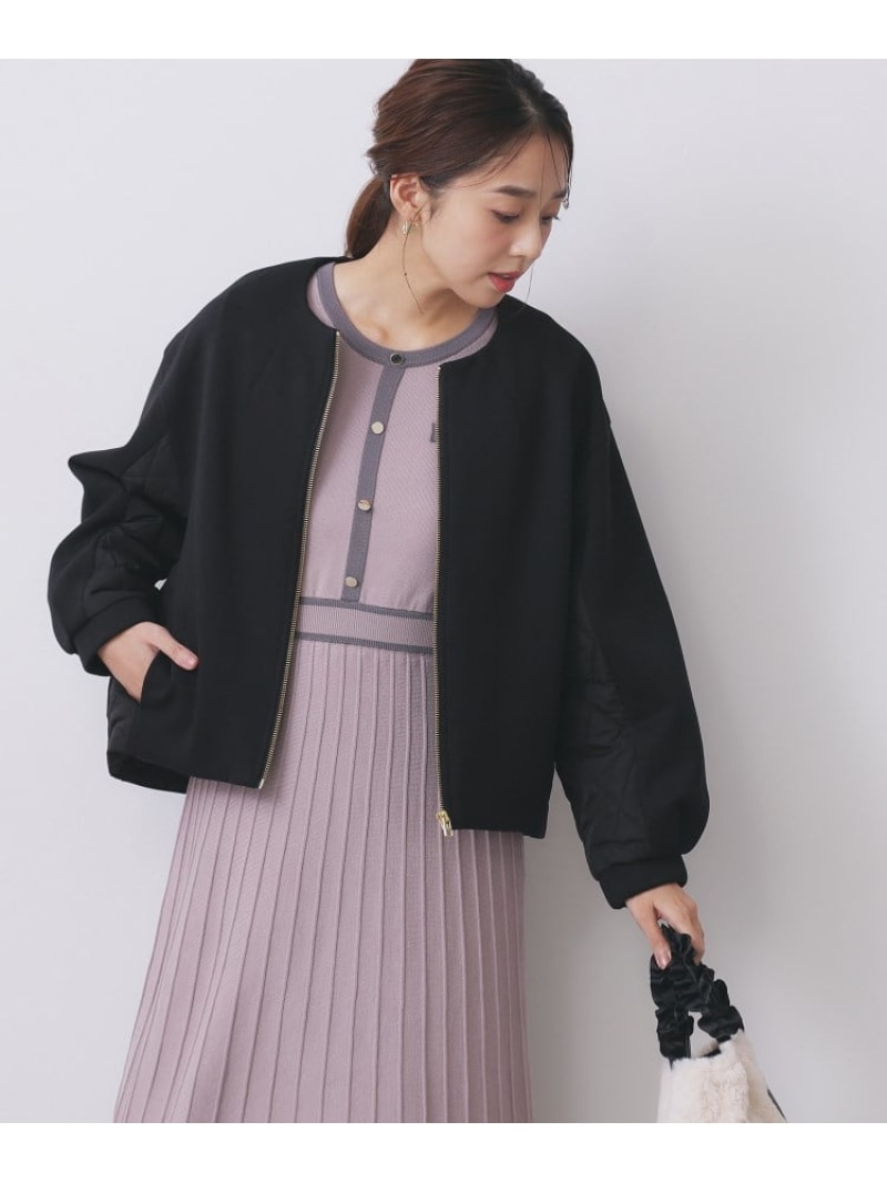 キルティング切替ノーカラーブルゾン【洗濯機OK】 index インデックス ジャケット・アウター ブルゾン・ジャンパー グレー ブラック【送料無料】[Rakuten Fashion]のサムネイル