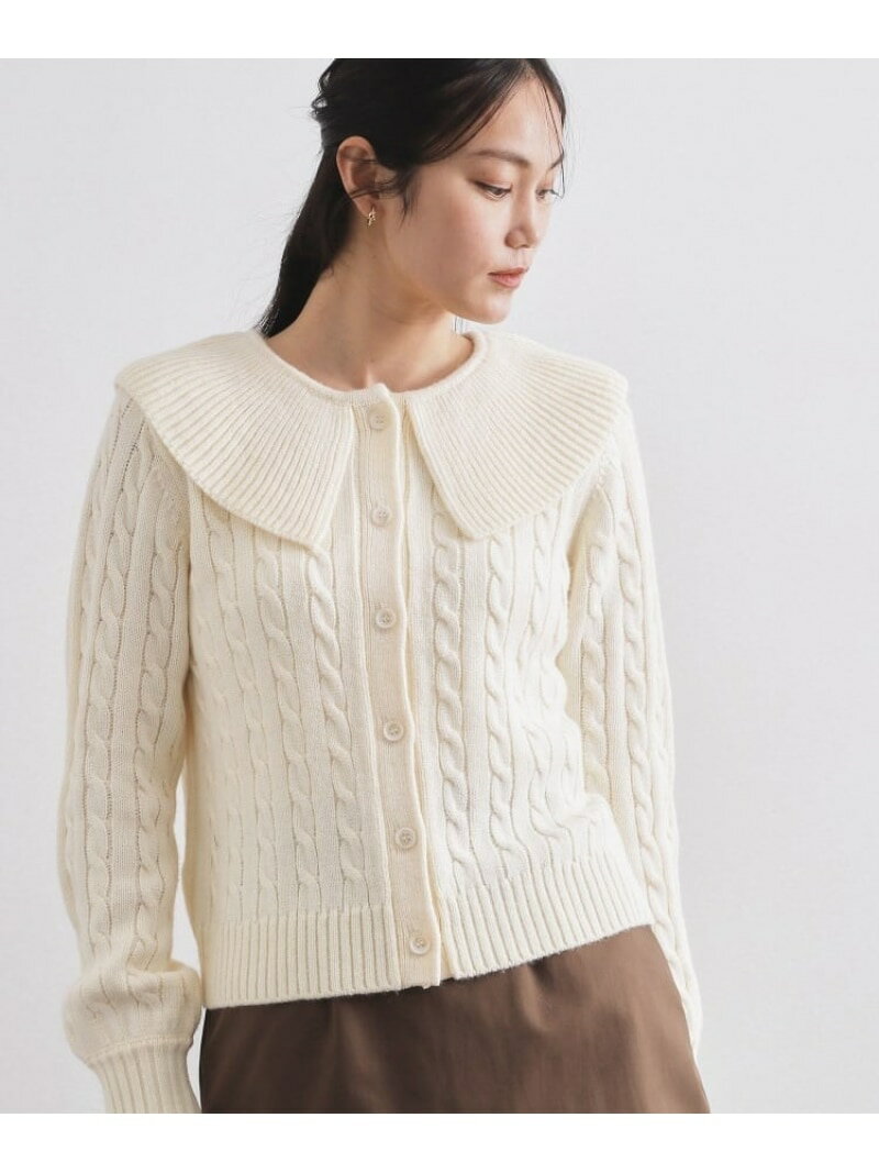 ビック襟ケーブルニット【洗濯機OK/抗ピル】 OPAQUE.CLIP オペークドットクリップ トップス ニット グレー ホワイト【送料無料】[Rakuten Fashion]のサムネイル