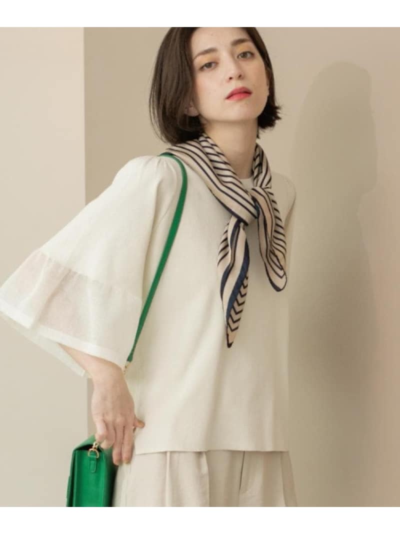 【SALE／50%OFF】《5色展開》シアーフレアスリーブニット【洗濯機洗い可】 OPAQUE.CLIP オペークドットクリップ トップス ニット ブラック グリーン レッド ネイビー ホワイト【RBA_E】[Rakuten Fashion]のサムネイル