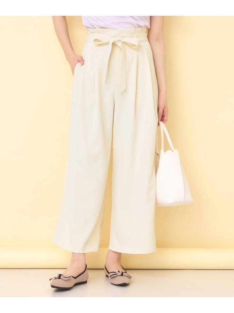 Rakuten - リボンベルト付カラーワイドパンツ【洗濯機OK】 index インデックス パンツ その他のパンツ グレー ホワイト ベージュ【送料無料】[Rakuten Fashion]