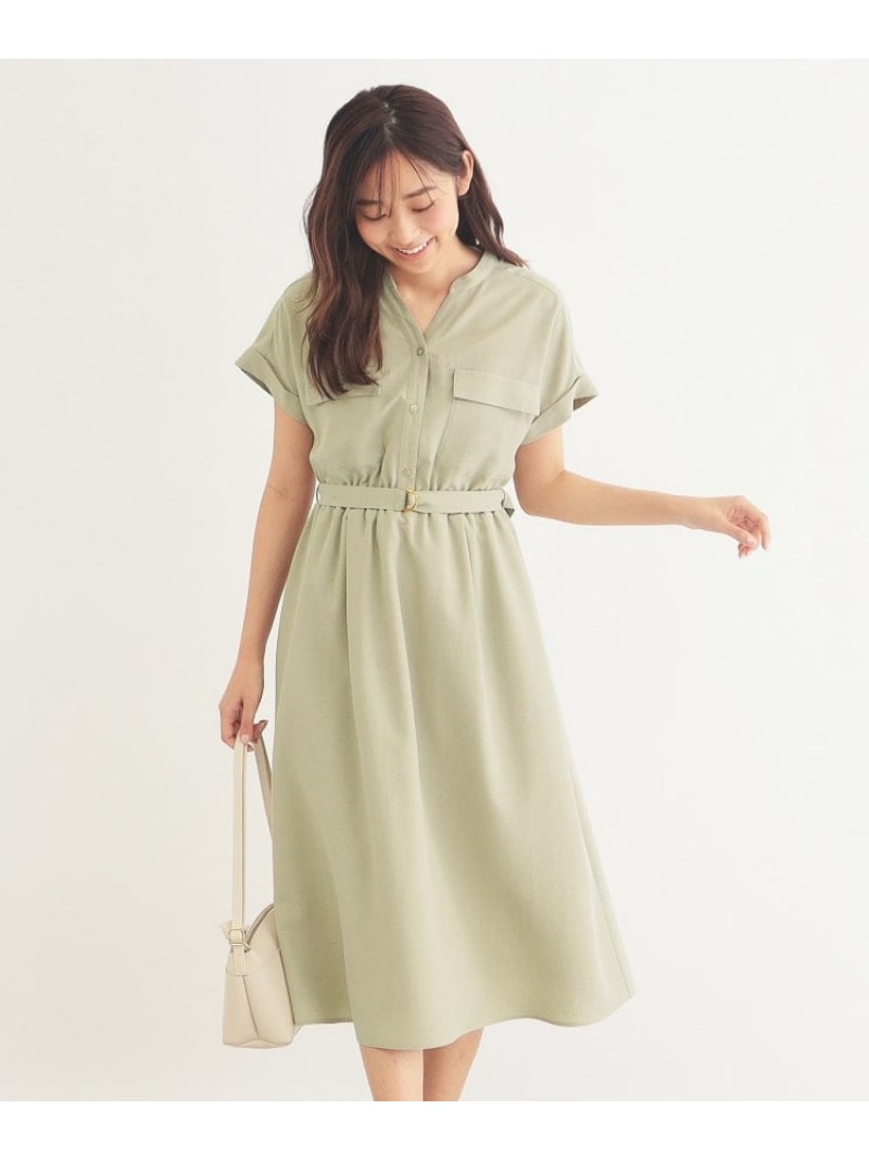 《6color/S-LLsize》ダブルポケットシャツワンピース【吸水速乾/防シワ/抗ピル/洗濯機洗い可】 index インデックス ワンピース・ドレス その他のワンピース・ドレス カーキ ブラウン ベージュ ネイビー ブルー【送料無料】[Rakuten Fashion]のサムネイル
