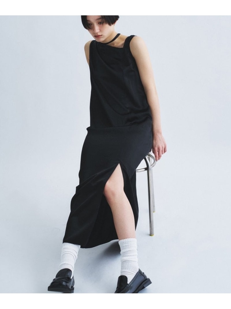 satin neck slit dress CODE A コードエー ワンピース・ドレス その他のワンピース・ドレス ブラック