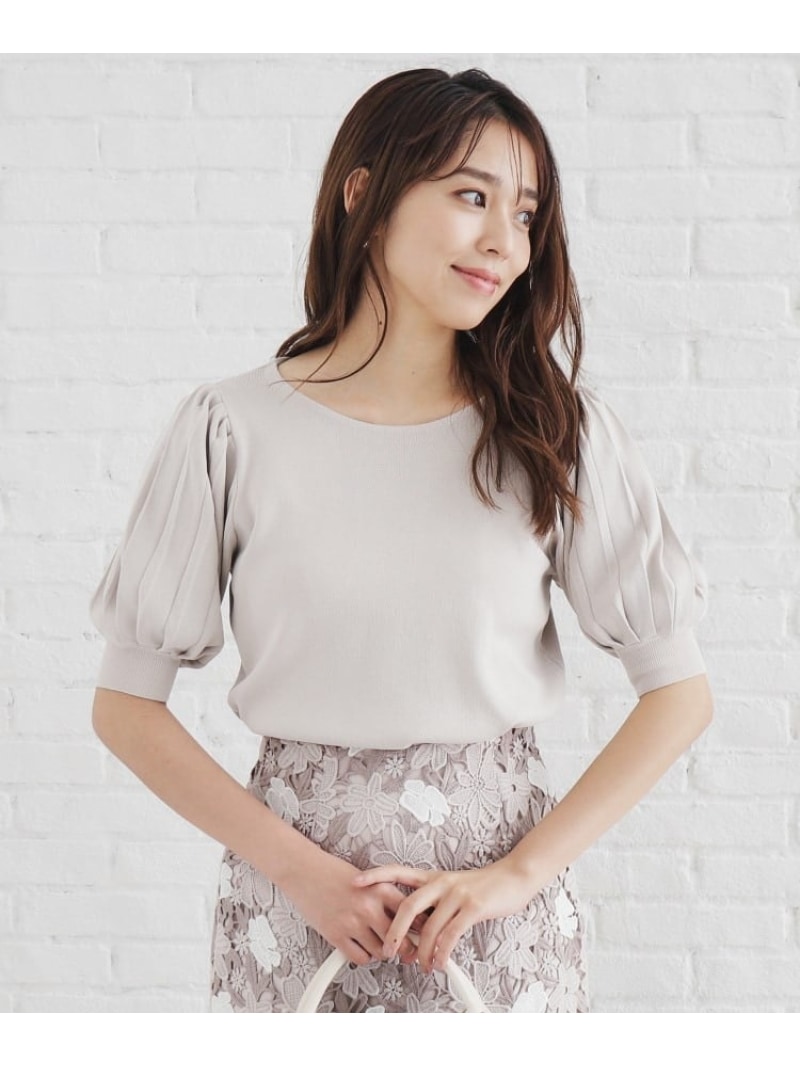 《S-LLsize/6color》ドライタッチ プリーツスリーブニット【洗濯機洗い可/抗ピル/接触冷感】 index インデックス トップス ニット ベージュ オレンジ ネイビー ホワイト グレー ブルー【送料無料】[Rakuten Fashion]のサムネイル