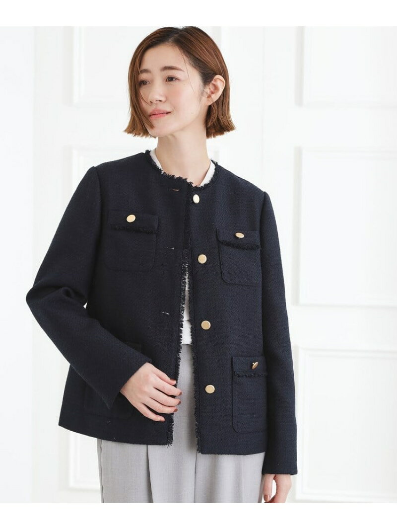 ミドルツイードジャケット grove グローブ ジャケット・アウター ノーカラージャケット ブラック ネイビー ブルー【先行予約】*【送料無料】[Rakuten Fashion]