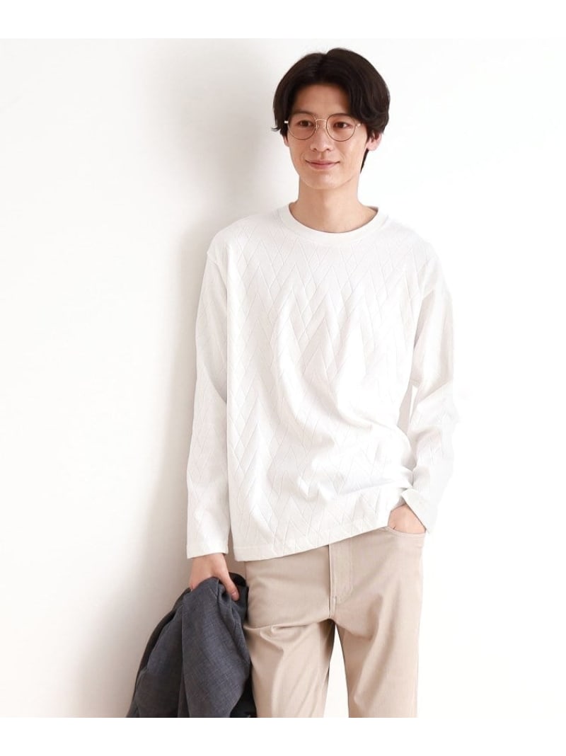 【SALE／42%OFF】ジオメトリックリンクス長袖Tシャツ ON/OFF兼用 THE SHOP TK ザ ショップ ティーケー トップス カットソー・Tシャツ ホワイト ブラック グレー【RBA_E】[Rakuten Fashion]