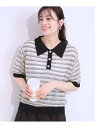 【SALE/30%OFF】【S-LL】大人カジュアルコーデに 透かし編みボーダー ポロニット SHOO・LA・RUE シューラルー トップス ニット ホワイト ...