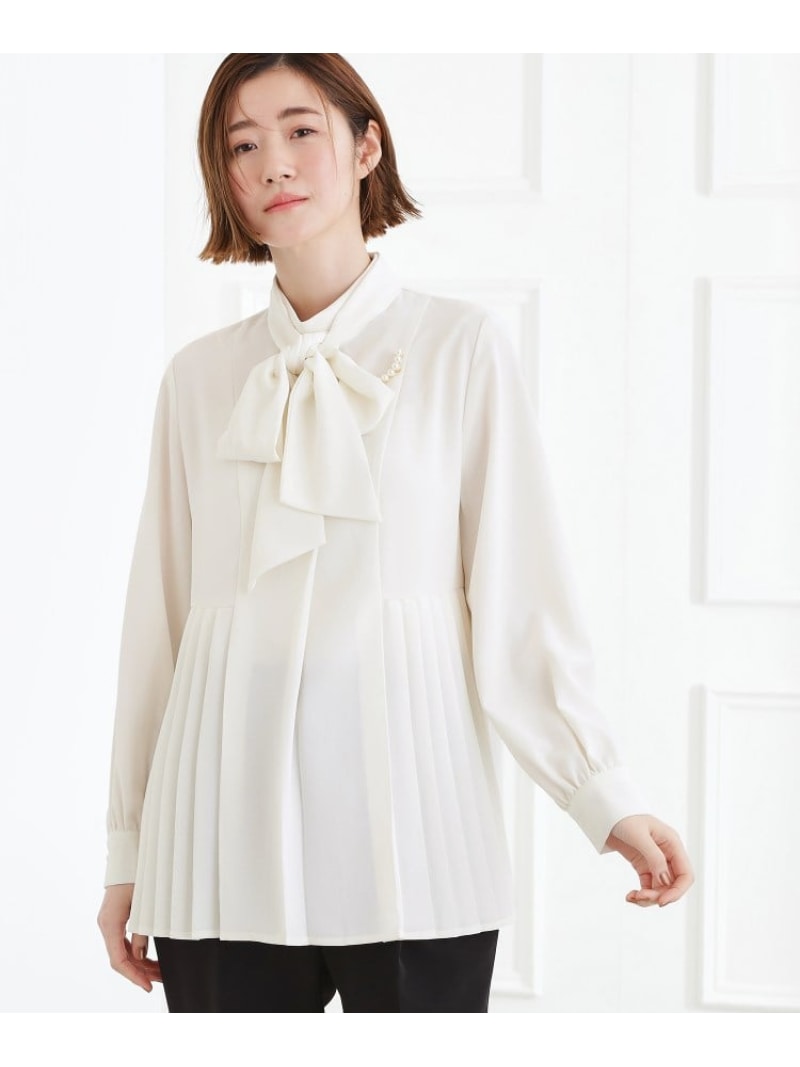 裾プリーツ取り外しボウタイブラウス grove グローブ トップス シャツ・ブラウス ホワイト ネイビー ブラック【先行予約】*【送料無料】[Rakuten Fashion]