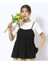 【SALE/30%OFF】【2点セット】ギャザーキャミソール+Tシャツ SHOO・LA・RUE シューラルー トップス アンサンブル ブラウン ブラック カーキ...