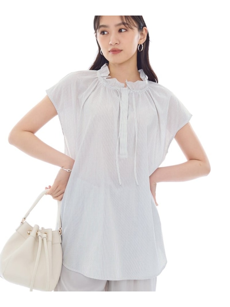 【SALE／60%OFF】フリル衿ギャザーブラウス INDIVI インディヴィ トップス シャツ・ブラウス グリーン ブルー ホワイト【RBA_E】【送料無料】[Rakuten Fashion]