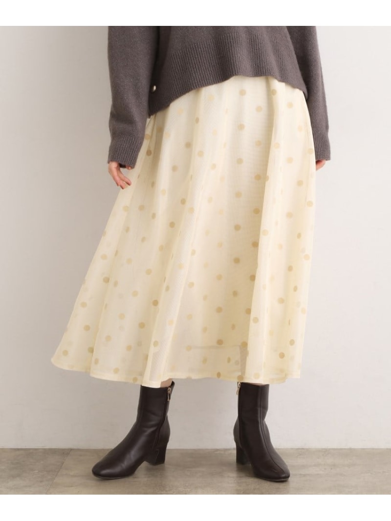 甘さを抑えて,品よく華やぐ メッシュフロッキードットスカート grove グローブ スカート ロング・マキシスカート ブラック【先行予約】*【送料無料】[Rakuten Fashion]