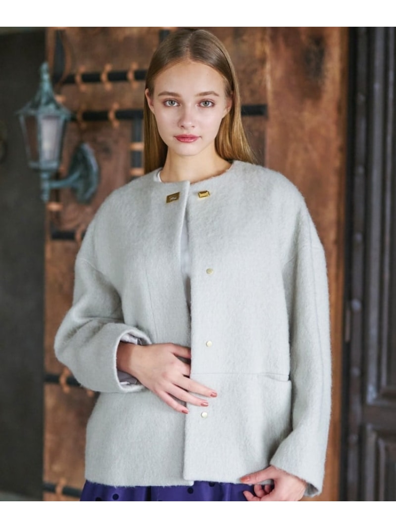 モヘヤ混シャギーミニマルショートコート DRESSTERIOR ドレステリア ジャケット・アウター その他のジャケット・アウター グレー グリーン【送料無料】[Rakuten Fashion]のサムネイル