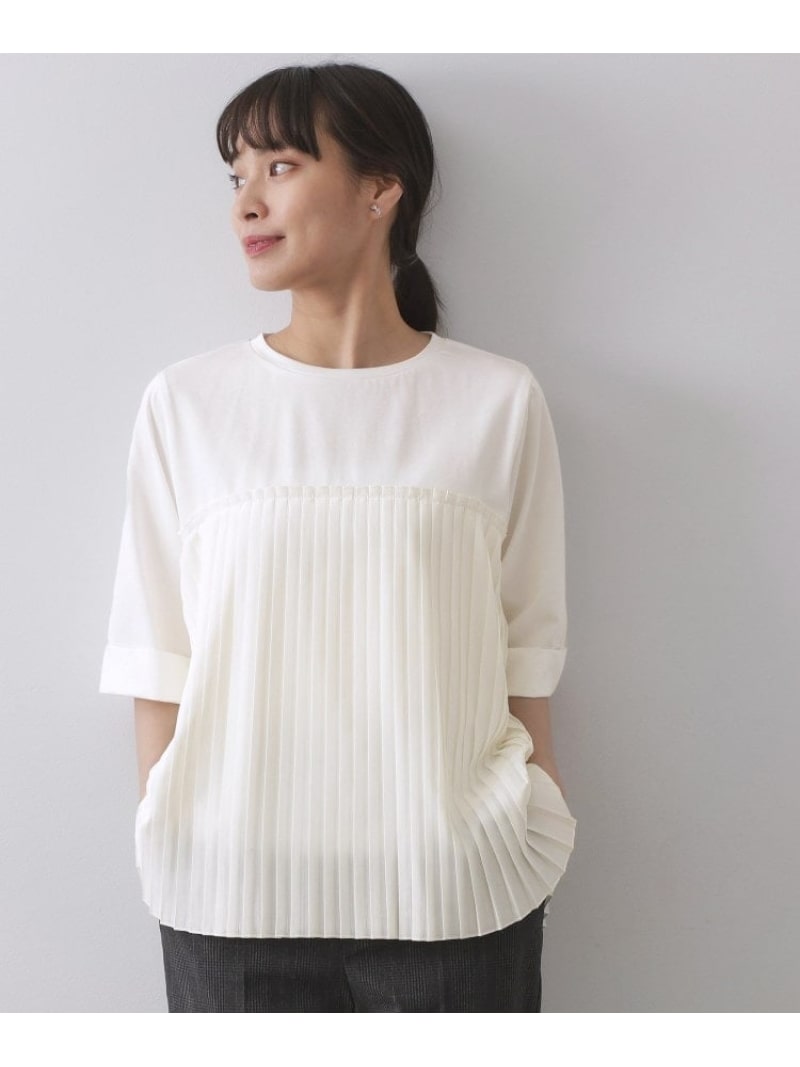 プリーツドッキングカットソー【洗濯機洗い可】 OPAQUE.CLIP オペークドットクリップ トップス カットソー・Tシャツ ワインレッド ホワイト グレー【送料無料】[Rakuten Fashion]のサムネイル