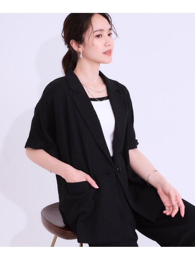 【SALE／10%OFF】【セットアップ可能/ひんやり/吸水速乾】サッカーストライプ テーラードカラーシャツ..