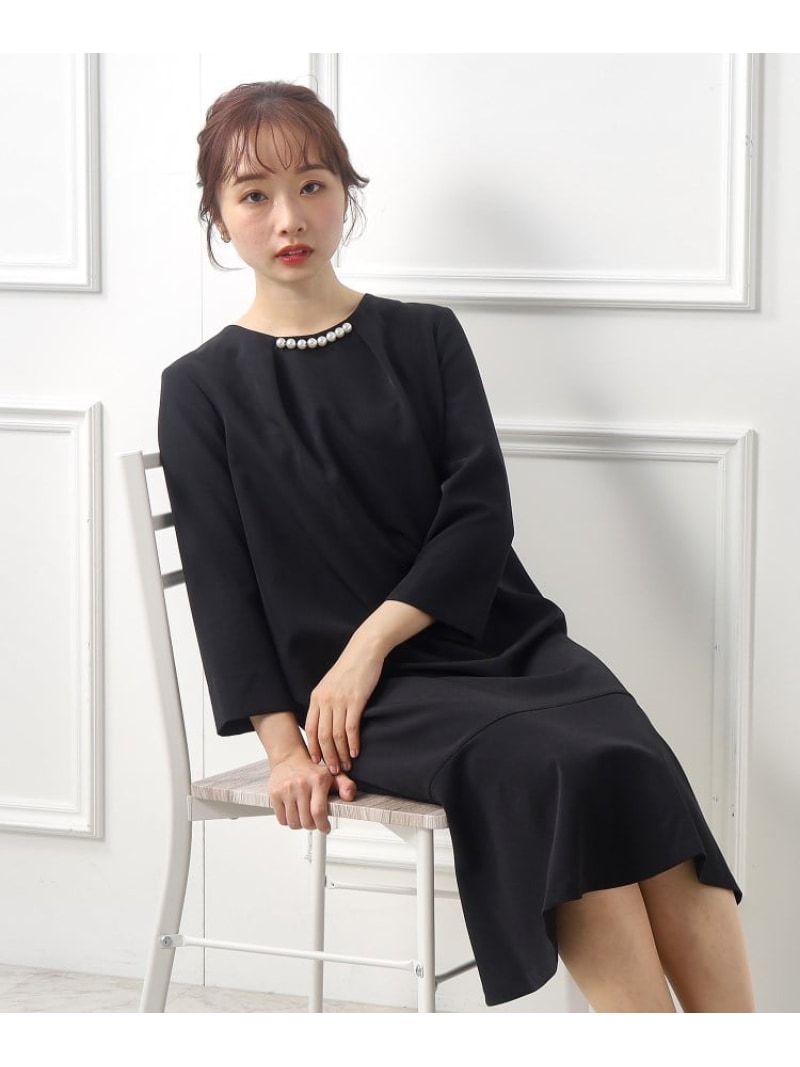 【SALE／40%OFF】パール調ネックストレッチワンピース【洗濯機洗い可】 index インデックス ワンピース・ドレス その他のワンピース・ドレス ブラック ベージュ ブルー【RBA_E】【送料無料】[Rakuten Fashion]のサムネイル