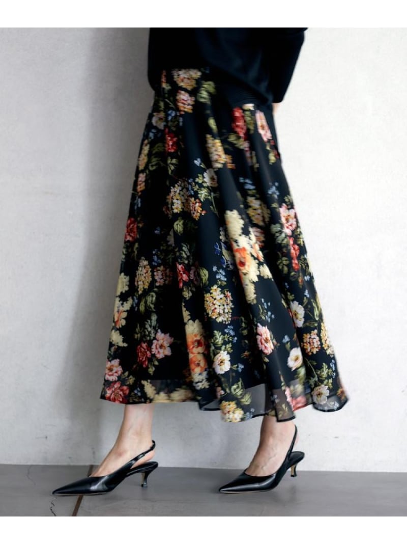 【SALE／33%OFF】【セットアップ可/シアー/洗える】アンティークフラワー柄スカート UNTITLED アンタイトル スカート ロング・マキシスカート ブラック【RBA_E】【送料無料】[Rakuten Fashion]