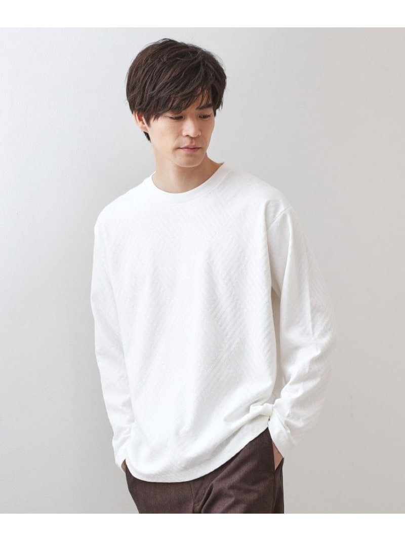 リンクスジャカード長袖Tシャツ【サスティナブル素材使用/洗濯機OK】 THE SHOP TK ザ ショップ ティーケー トップス カットソー・Tシャツ ホワイト ブラック【送料無料】[Rakuten Fashion]