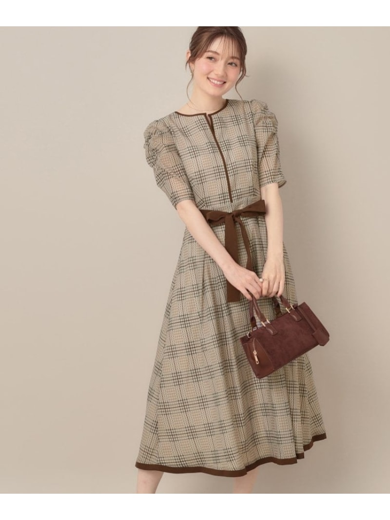 【SALE／4%OFF】【美シルエット・5分袖】シアーチェックオーガンワンピース Couture Brooch クチュールブローチ ワンピース・ドレス その他のワンピース・ドレス ワインレッド【RBA_E】【送料無料】[Rakuten Fashion]のサムネイル