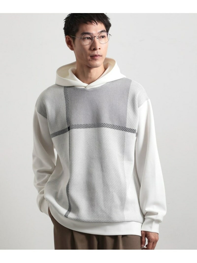 【SALE／9%OFF】【大人の休日スタイルにはこれ!】フロントチェック柄ニットパーカ 洗濯機OK THE SHOP T..