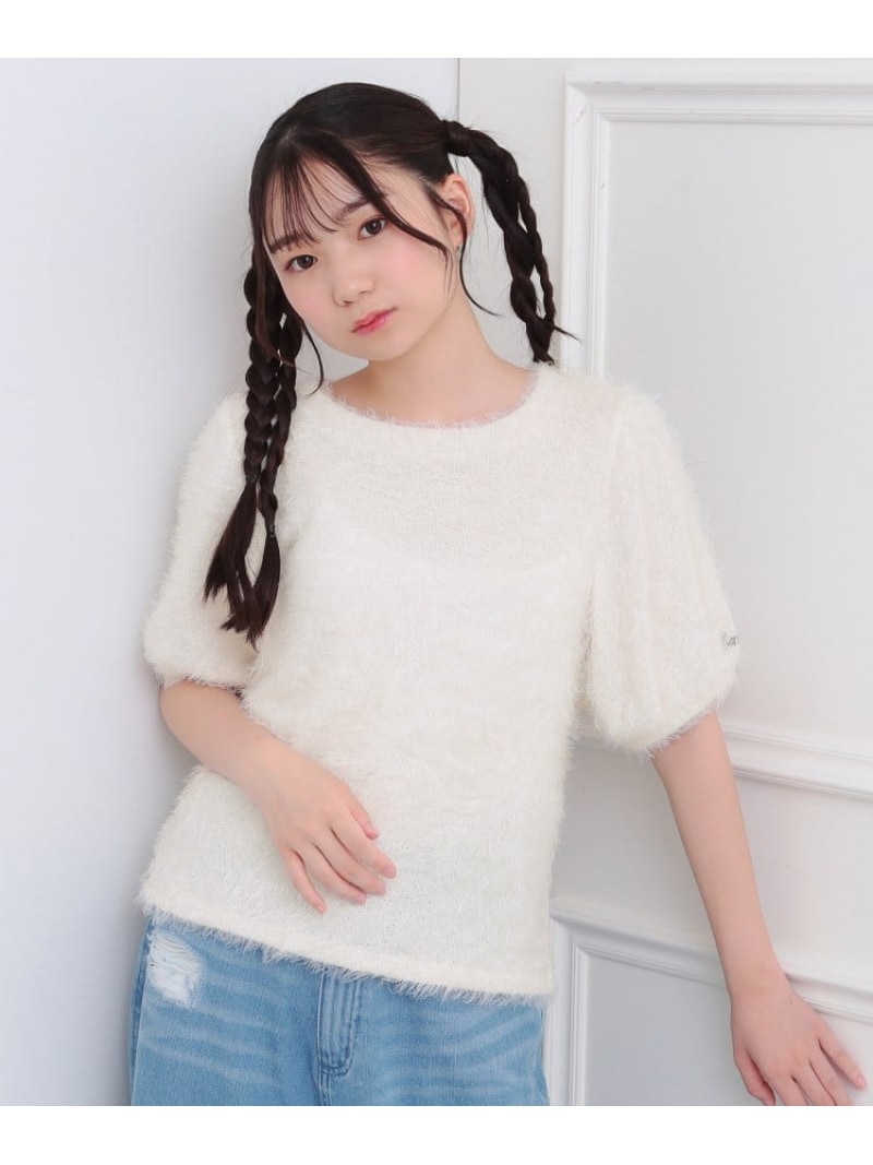 【SALE／55%OFF】ふわふわパフスリーブ半袖トップス PINK-latte ピンク ラテ トップス ニット ホワイト ピンク【RBA_E】[Rakuten Fashion]