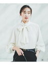 【SALE/40%OFF】【通勤】ボウタイ付スタンドネック ボリュームブラウス UNTITLED アンタイトル トップス シャツ・ブラウス ホワイト ブルー ブ...