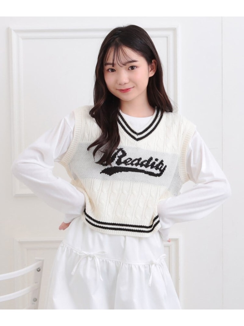 【セットアイテム】ニットベスト+ロンT PINK-latte ピンク ラテ トップス ベスト・ジレ ネイビー ブラ..