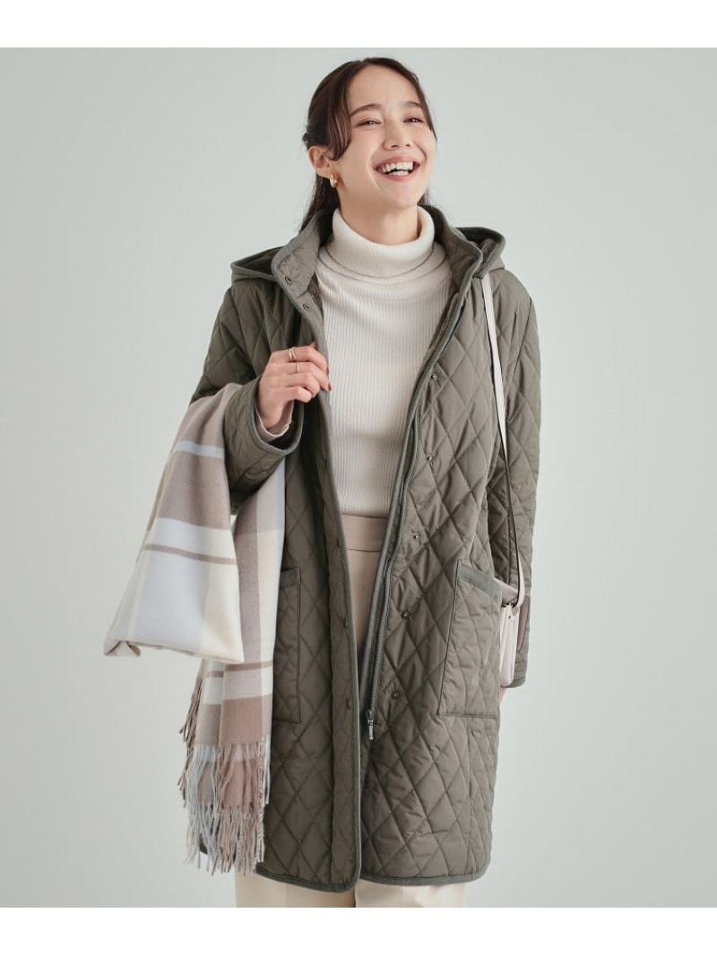 【SALE／20%OFF】【フード取り外し可/撥水加工】自然にくびれる あったかダイヤ柄キルトコート SHOO・LA・RUE シューラルー ジャケット・アウター その他のジャケット・アウター グレー ブラック【RBA_E】【送料無料】[Rakuten Fashion]のサムネイル