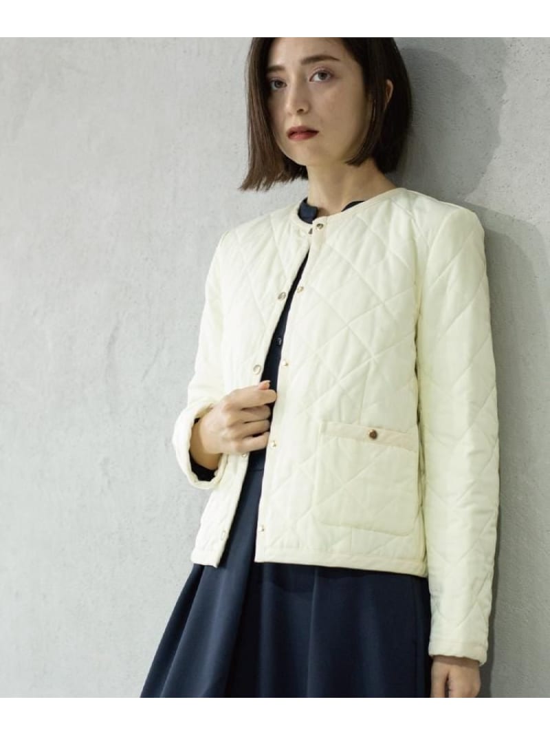 【SALE／10%OFF】撥水キルティングノーカラージャケット【洗濯機洗い可】 OPAQUE.CLIP オペークドットクリップ ジャケット・アウター ノーカラージャケット ブラック ブラウン ホワイト【RBA_E】【送料無料】[Rakuten Fashion]のサムネイル