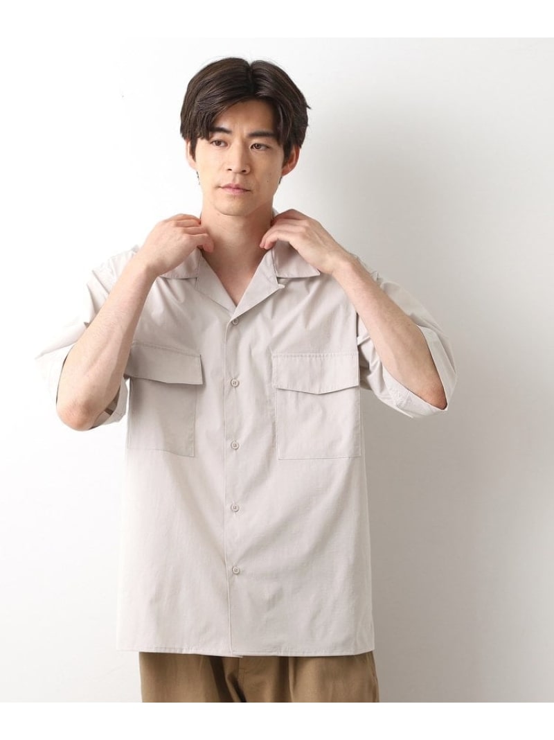 【SALE／50%OFF】CAVEダブルフラップ半袖シャツ【吸水速乾/ストレッチ/洗濯機OK】 THE SHOP TK ザ ショップ ティーケー トップス シャツ・ブラウス ベージュ ブルー ネイビー【RBA_E】[Rakuten Fashion]
