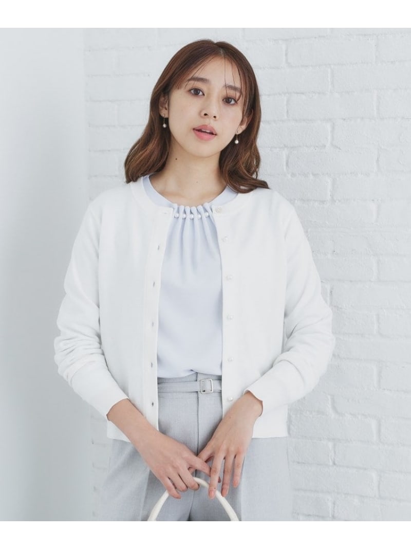 【SALE／30%OFF】≪エマール検証済≫7colorビジュー釦クルーネックカーディガン【洗濯機洗い可】 index インデックス トップス カーディガン ホワイト グレー ベージュ レッド ネイビー ブラック ブルー【RBA_E】[Rakuten Fashion]のサムネイル