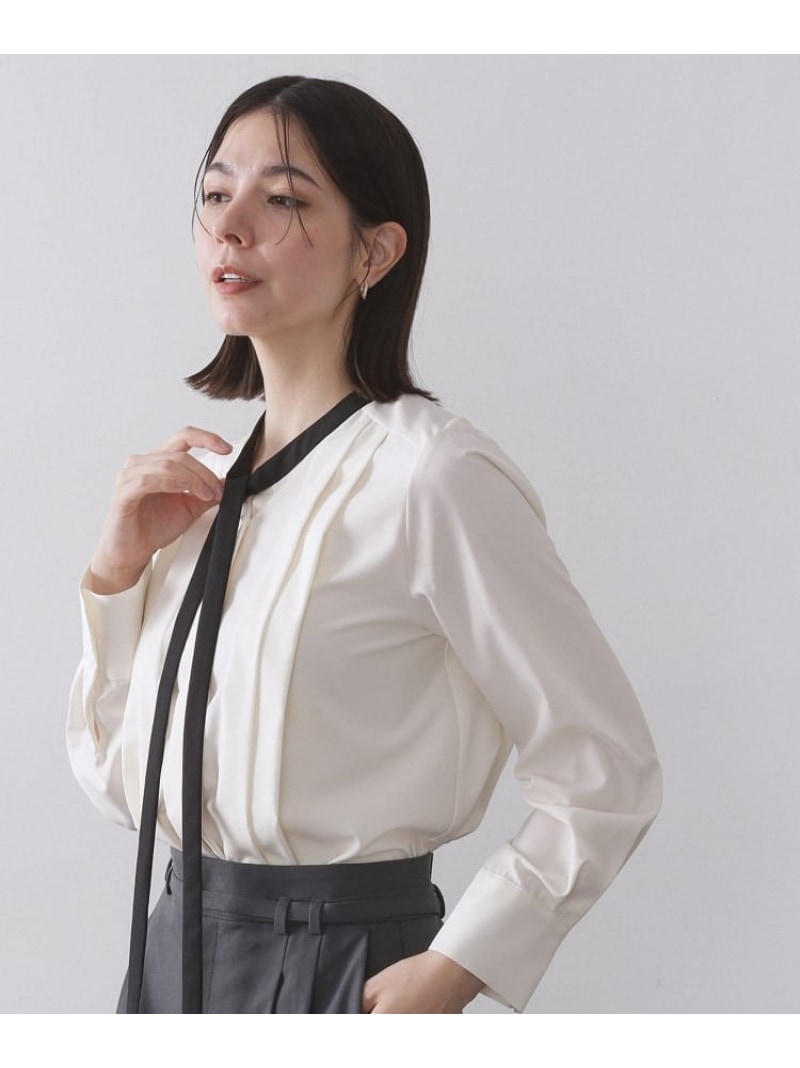 バイカラーボウタイブラウス【洗濯機OK】 OPAQUE.CLIP オペークドットクリップ トップス シャツ・ブラウス ホワイト ベージュ ブラック【送料無料】[Rakuten Fashion]のサムネイル