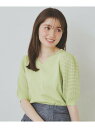 【SALE/40%OFF】《5color》柄編みスリーブVネックニット【洗濯機洗い可】 index インデックス トップス ニット ブルー ネイビー ピンク【R...