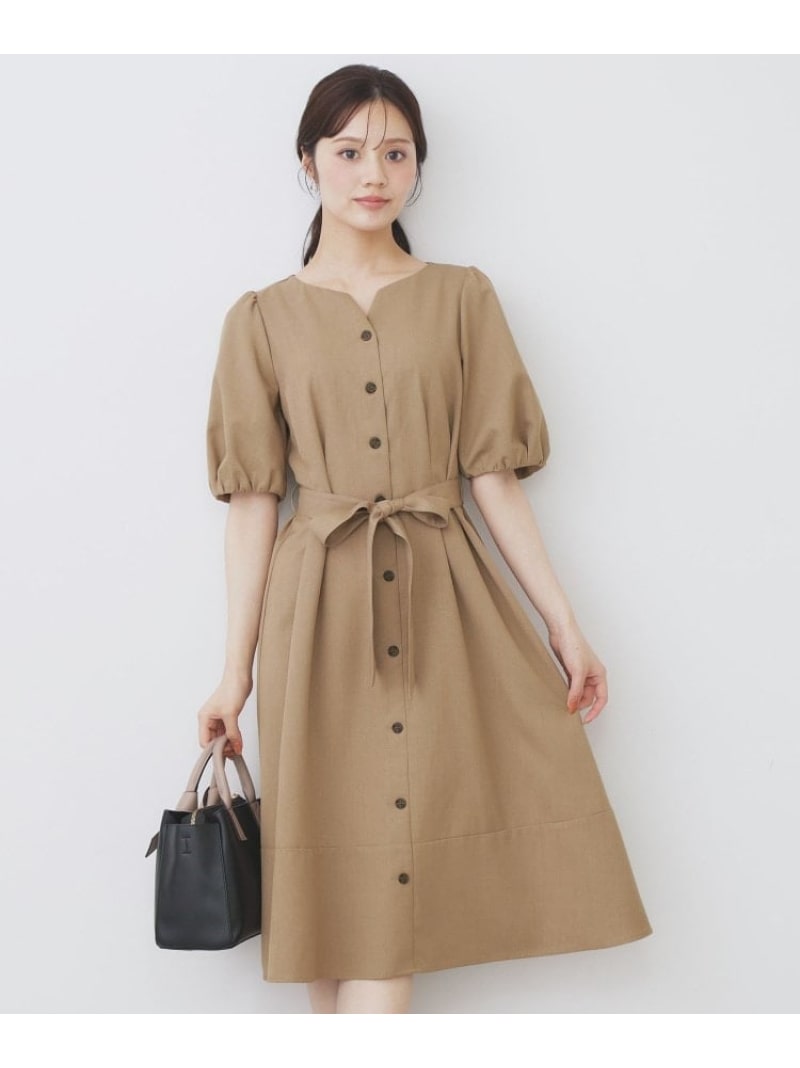 【SALE／60%OFF】タックパフスリーブワンピース【洗濯機洗い可/イージーアイロン】 index インデックス ワンピース・ドレス その他のワンピース・ドレス ネイビー ブラウン【RBA_E】[Rakuten Fashion]