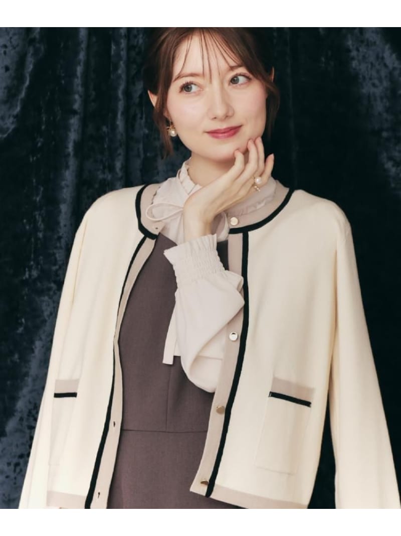 【高見え・通勤・大人可愛い】配色総針スカラカーディガン Couture Brooch クチュールブローチ トップス カーディガン ブラック ホワイト ブルー【送料無料】[Rakuten Fashion]のサムネイル