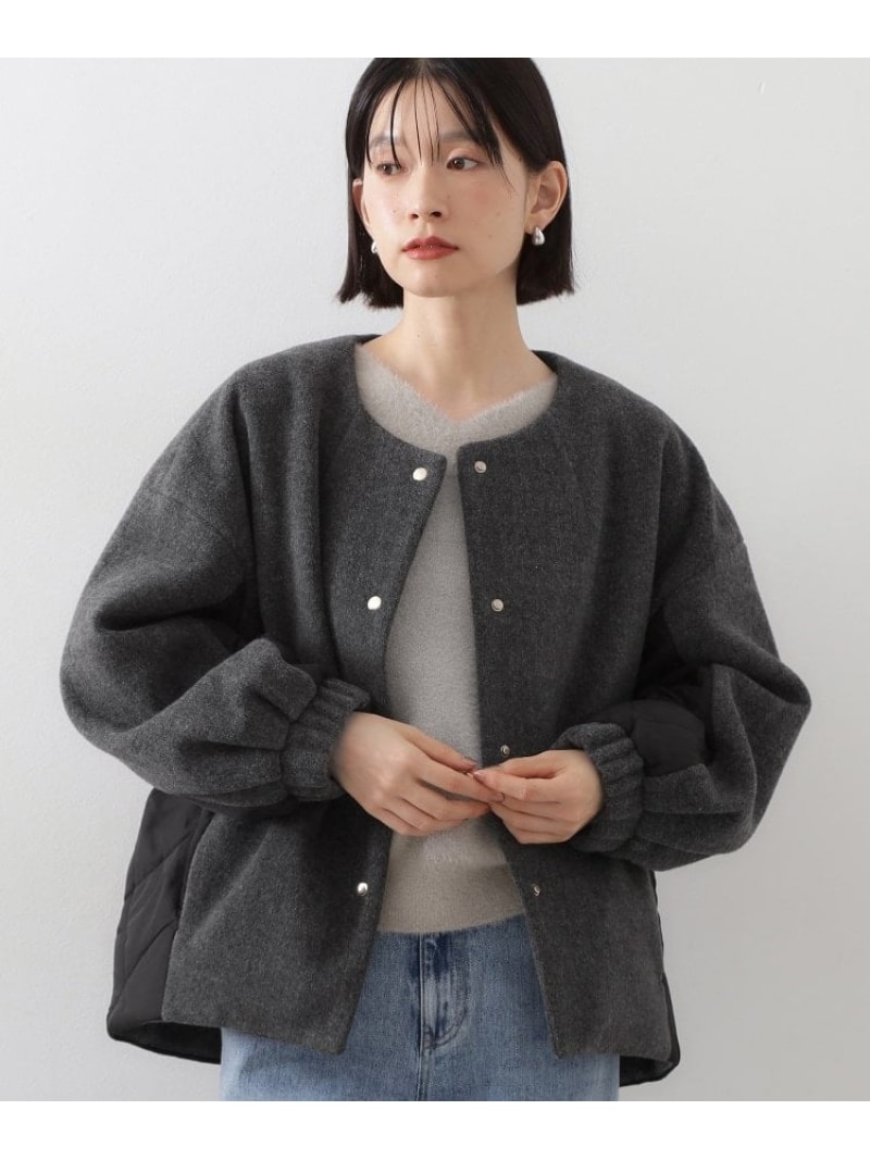 【SALE／10%OFF】前後で印象が変わる ドッキングノーカラージャケット THE SHOP TK ザ ショップ ティーケー ジャケット・アウター ノーカラージャケット ブラック グレー【RBA_E】【送料無料】[Rakuten Fashion]のサムネイル