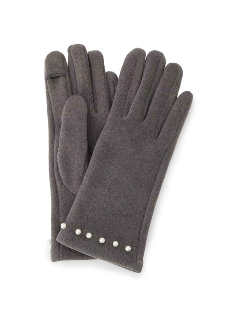 【手洗い可】フェイクパール付きジャージグローブ ITS' DEMO イッツデモ ファッション雑貨 手袋 ブラウ..