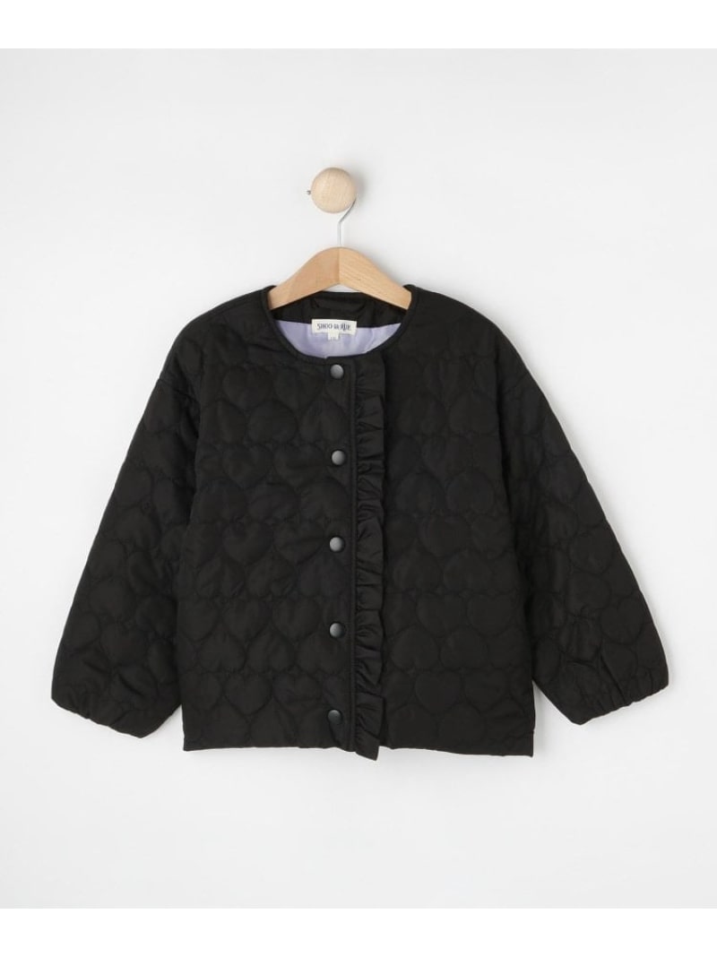 【100-150cm】ハートキルトノーカラーブルゾン SHOO・LA・RUE シューラルー ジャケット・アウター ブルゾン・ジャンパー ブラック ピンク ブルー...