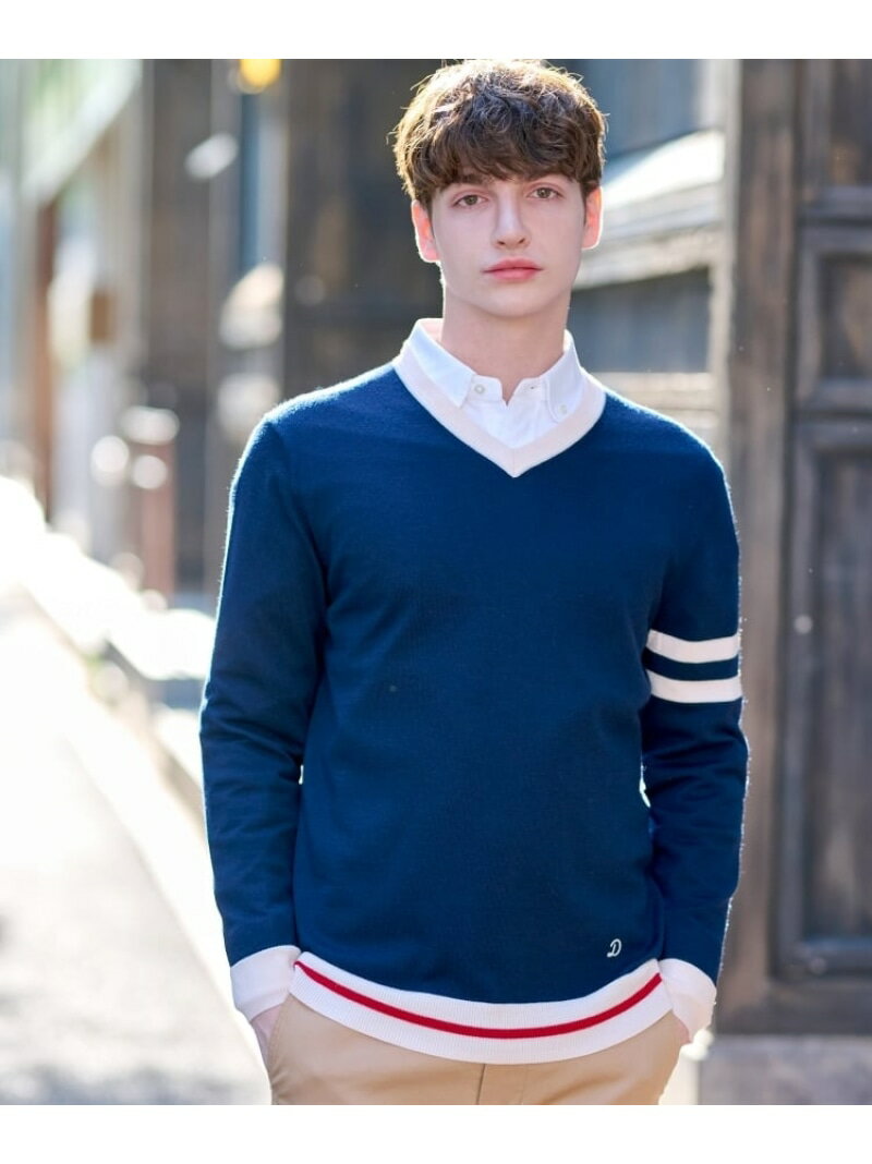 アームラインファインメリノVネックニット DRESSTERIOR ドレステリア トップス ニット ネイビー ブルー【送料無料】[Rakuten Fashion]のサムネイル