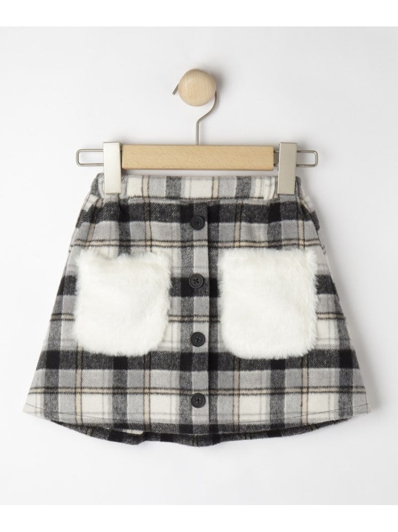 【100-150cm】フェイクファーポケットチェック台形スカート SHOO・LA・RUE シューラルー スカート ミニ..