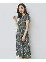 カシュクールフラワーワンピース【洗濯機粗い可】 index インデックス ワンピース・ドレス その他のワンピース・ドレス グリーン ベージュ グレー【送料無料】...