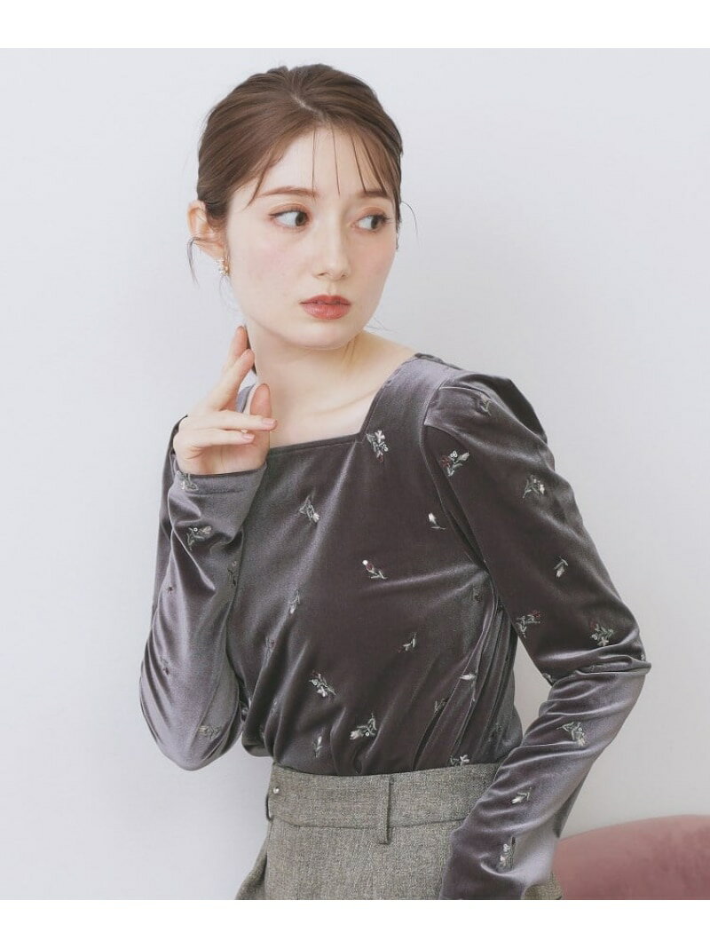 【SALE／30%OFF】バックシャン小花刺繍ベロアトップス【洗濯機OK】 index インデックス トップス カットソー・Tシャツ ネイビー グレー パープル【RBA_E】[Rakuten Fashion]のサムネイル